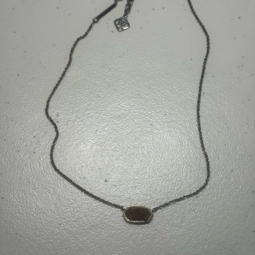 Kendra Scott Elisa Necklace Brown Stone Oval Pendant (Tarnished Chain)